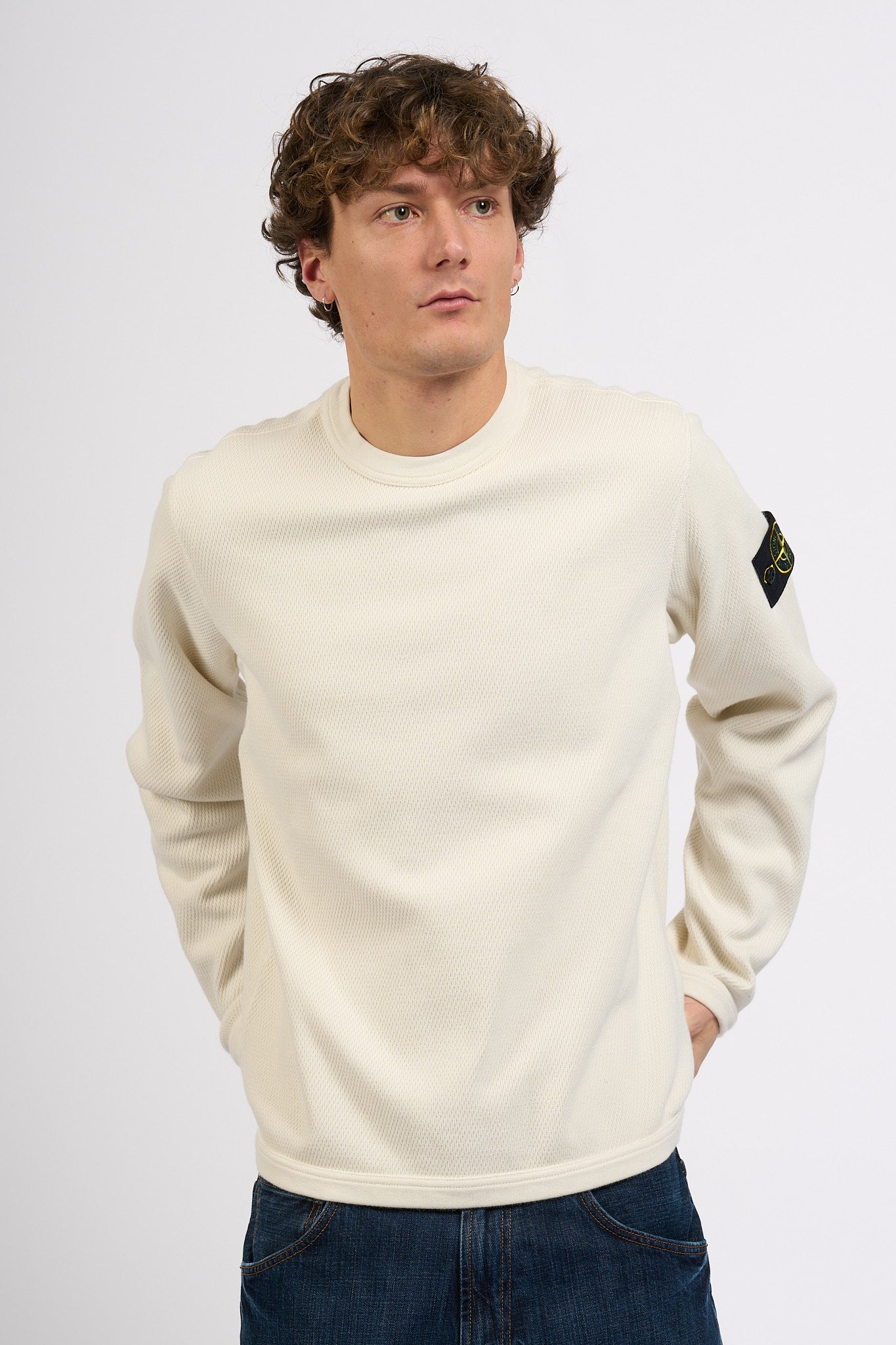 Stone Island Felpa Punto Rete Bianco Uomo-3