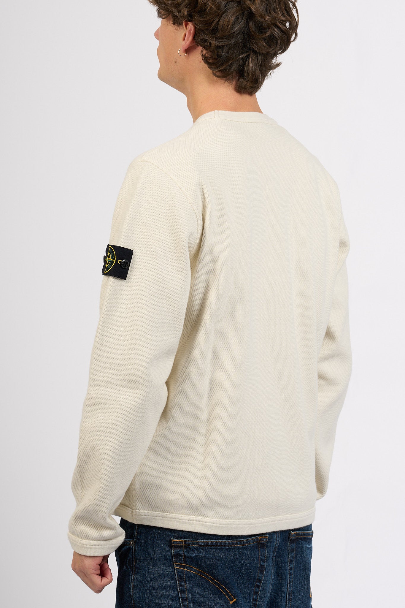 Stone Island Felpa Punto Rete Bianco Uomo-7