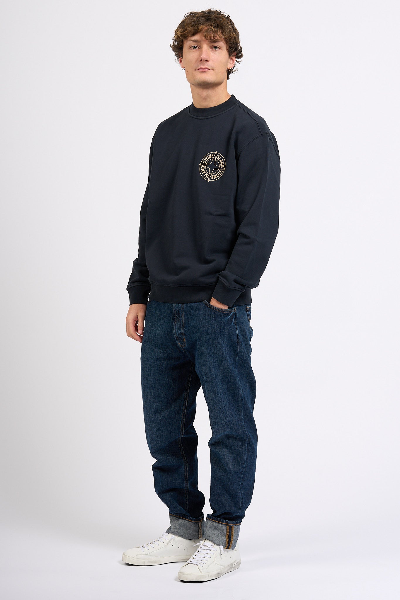 Stone Island Felpa Stampa Retro Blu Uomo-4