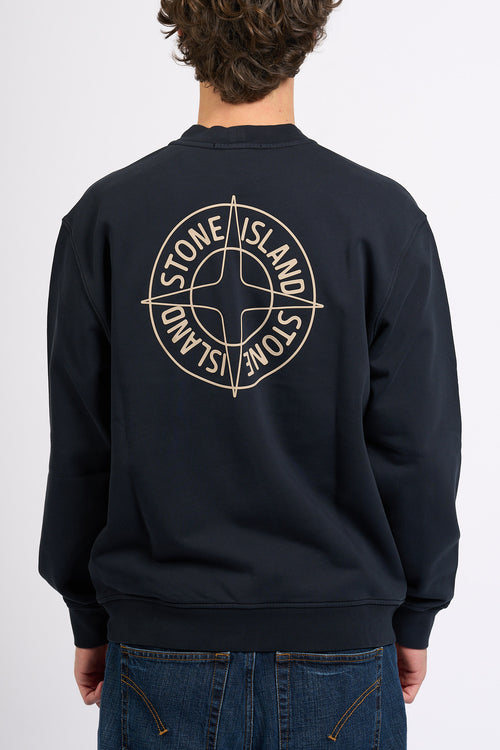 Stone Island Felpa Stampa Retro Blu Uomo