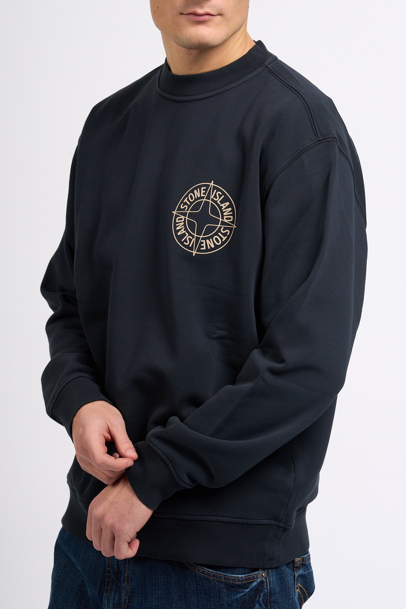 Stone Island Felpa Stampa Retro Blu Uomo-3