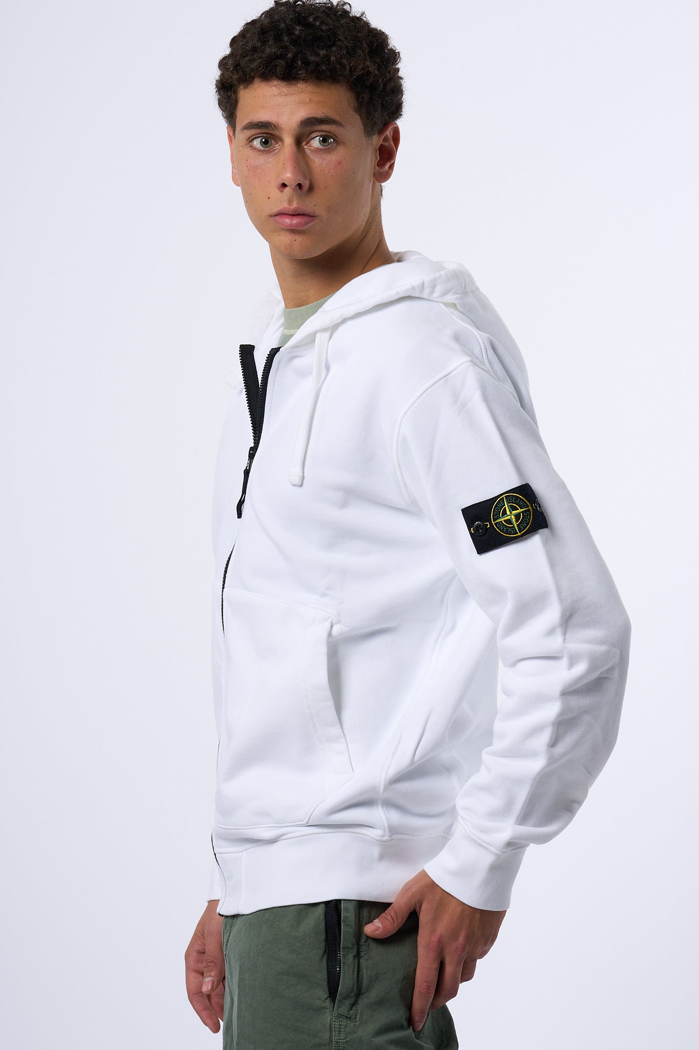 Stone Island Felpa Zip Cappuccio Bianco Uomo-1