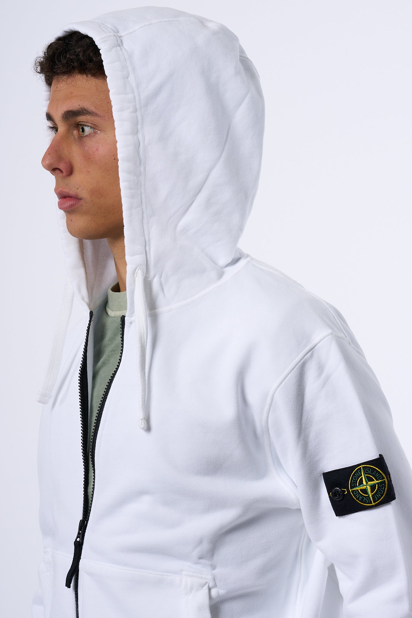 Stone Island Felpa Zip Cappuccio Bianco Uomo-6