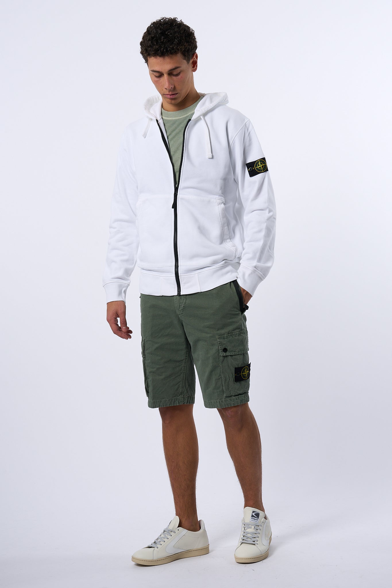 Stone Island Felpa Zip Cappuccio Bianco Uomo-2