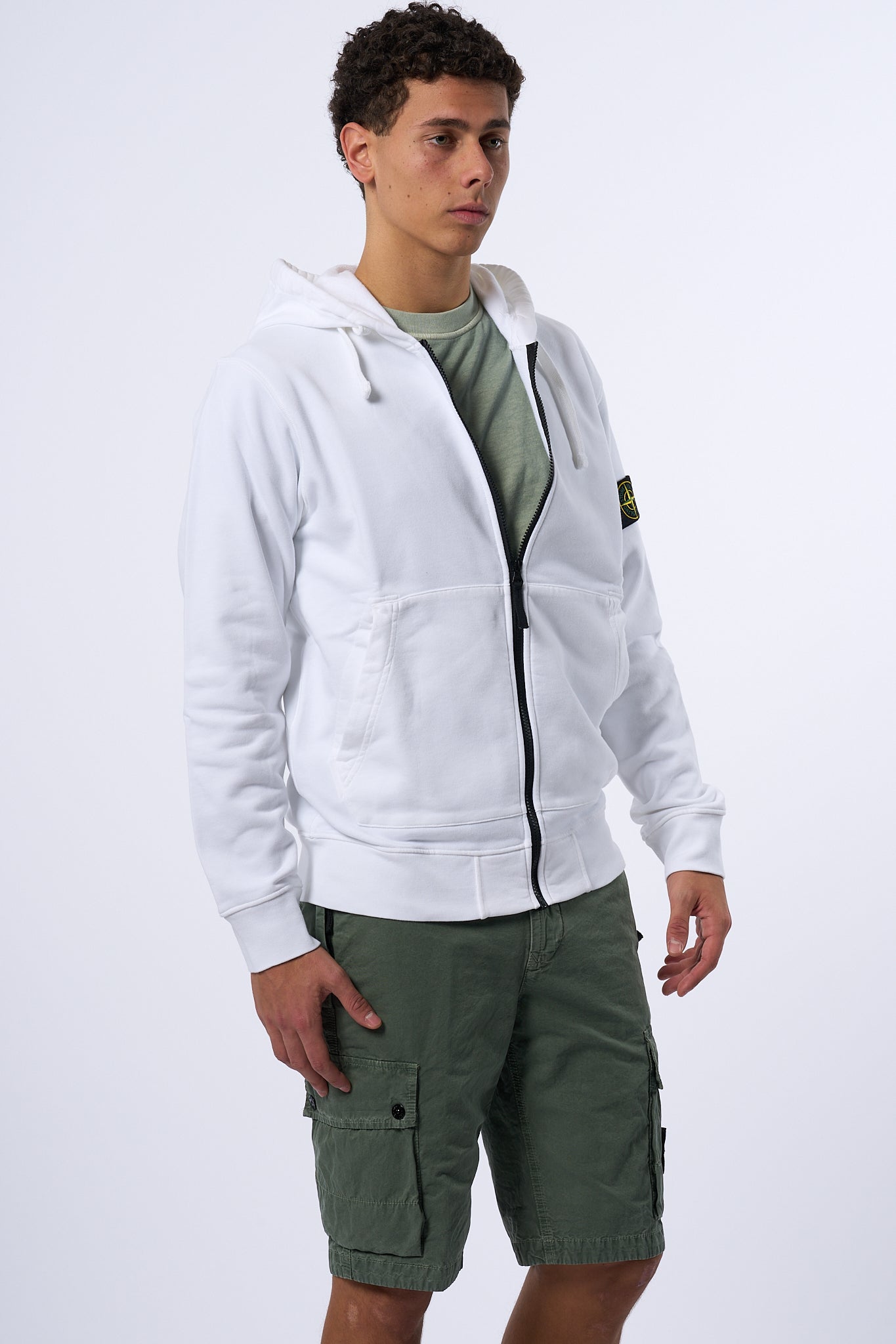 Stone Island Felpa Zip Cappuccio Bianco Uomo-3