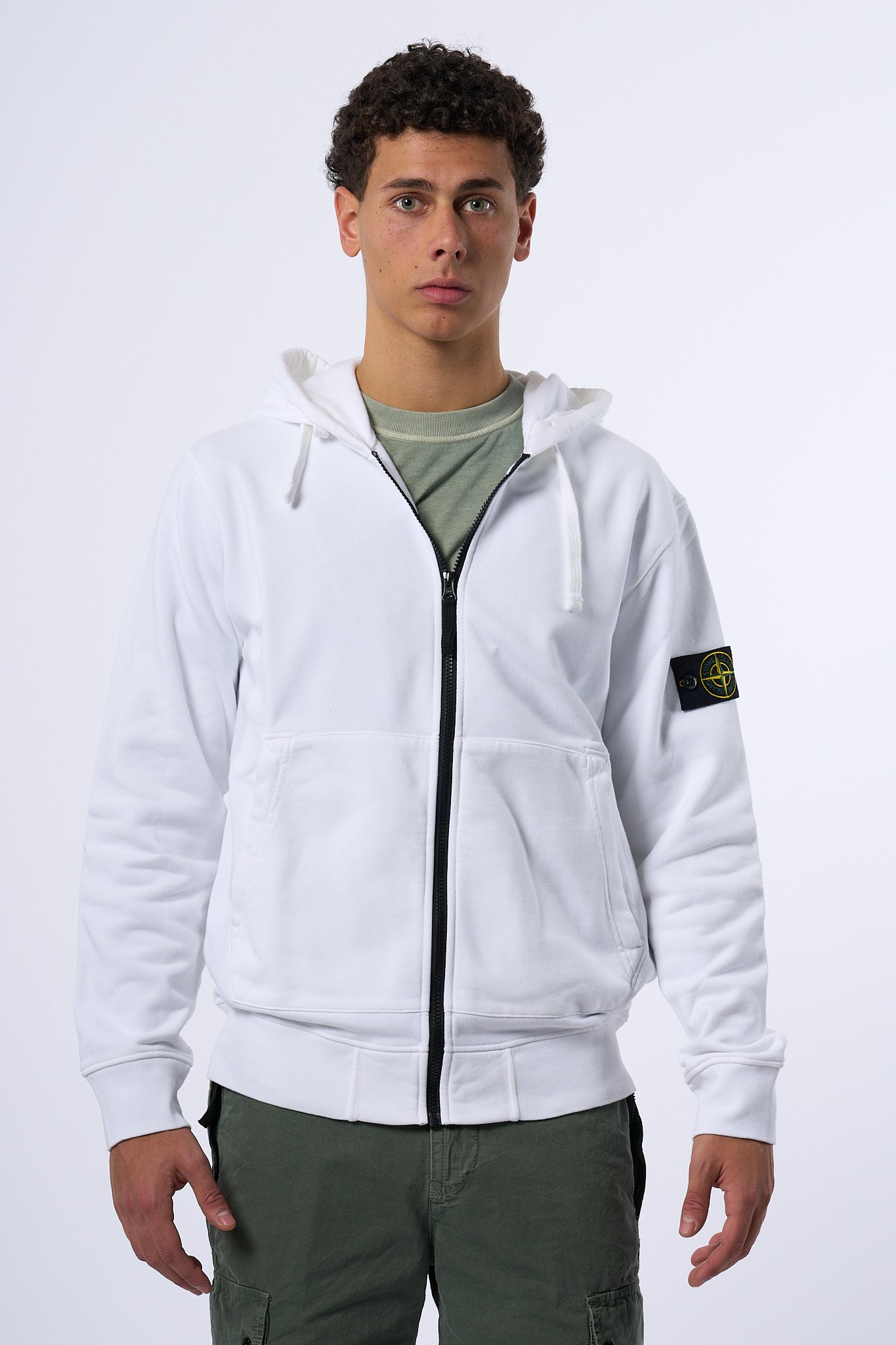 Stone Island Felpa Zip Cappuccio Bianco Uomo-4