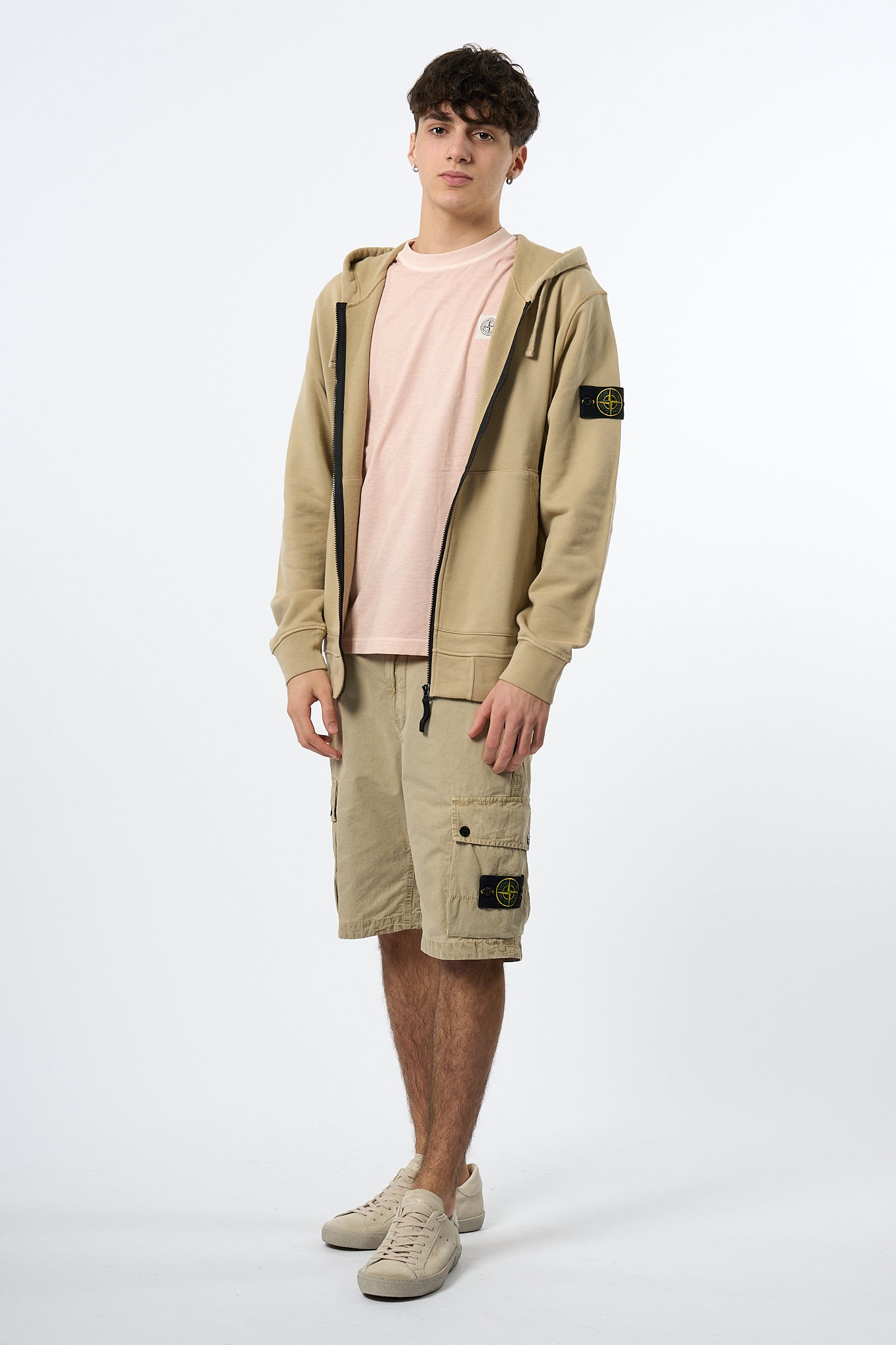 Stone Island Felpa Zip Cappuccio Desert Uomo-2