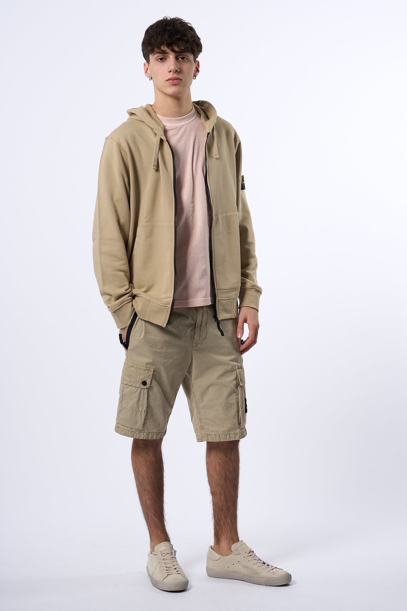 Stone Island Felpa Zip Cappuccio Desert Uomo-9