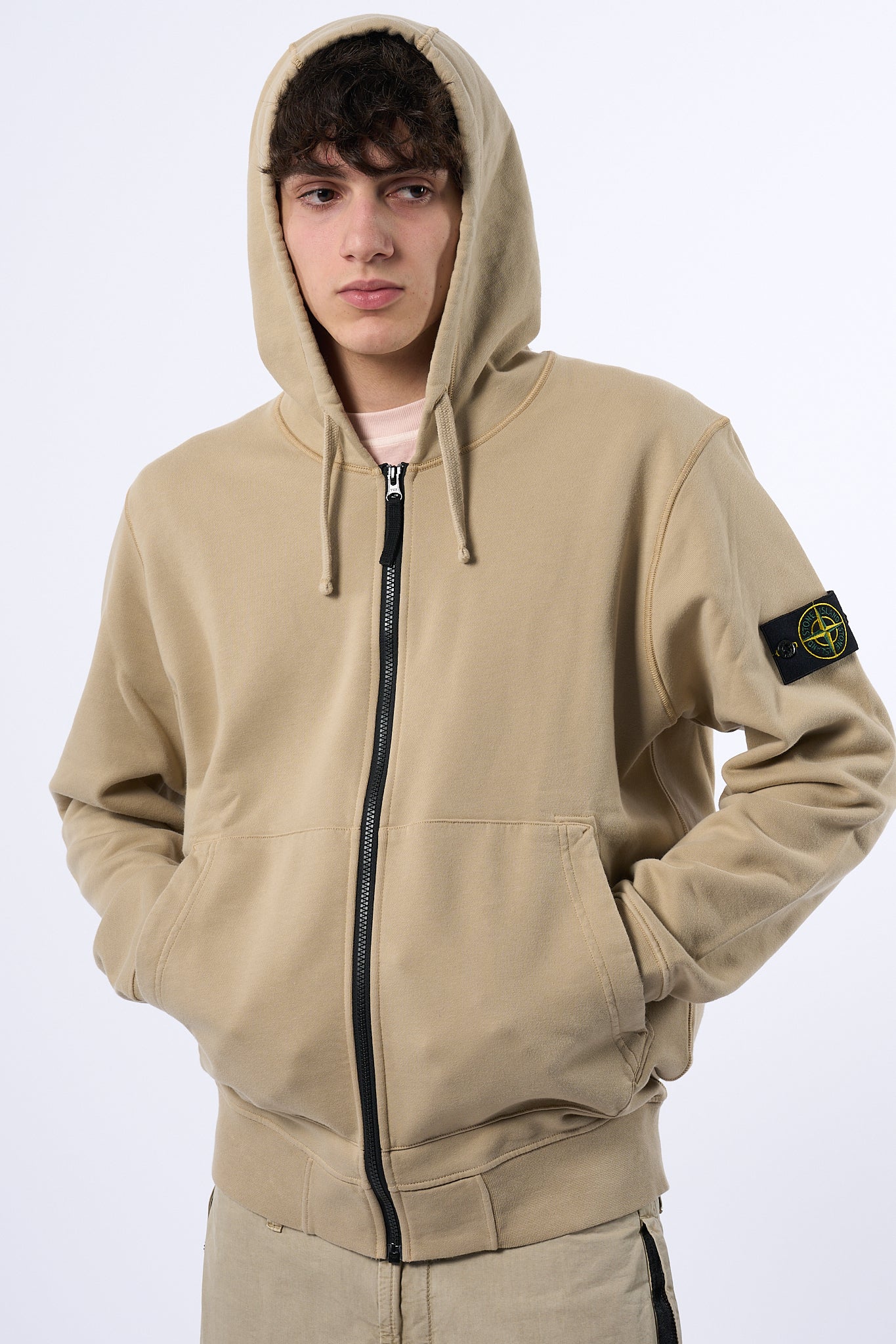 Stone Island Felpa Zip Cappuccio Desert Uomo-11