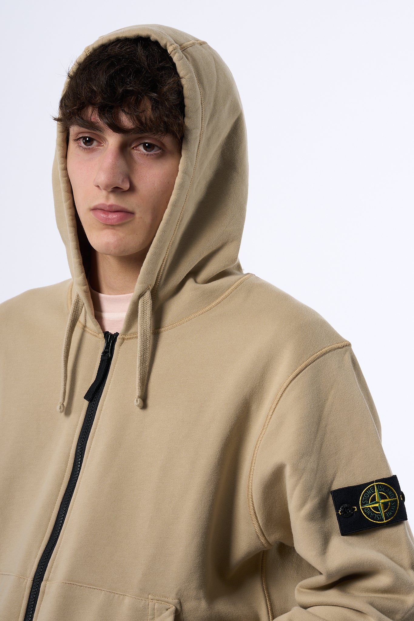 Stone Island Felpa Zip Cappuccio Desert Uomo-4