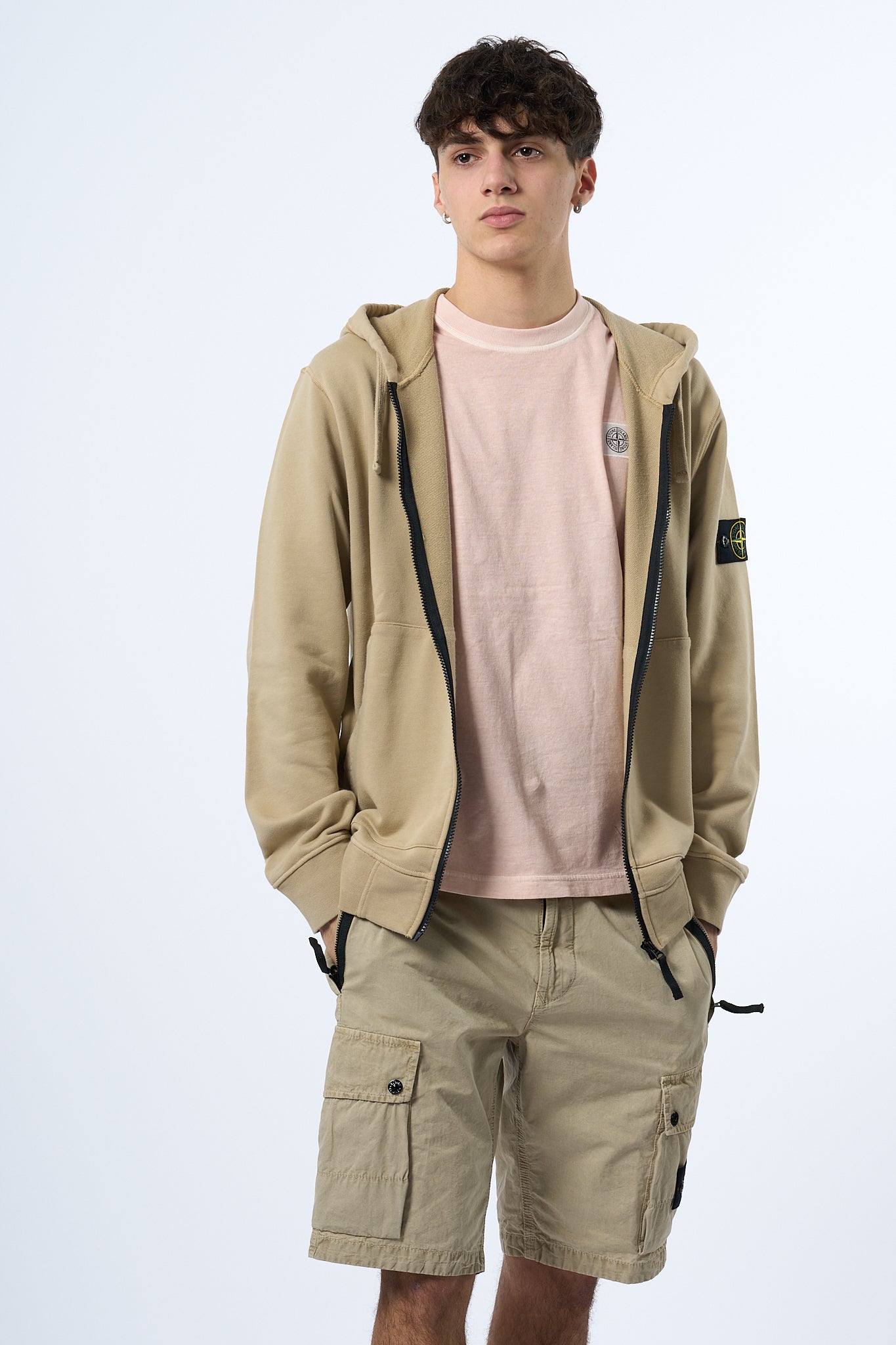 Stone Island Felpa Zip Cappuccio Desert Uomo-3