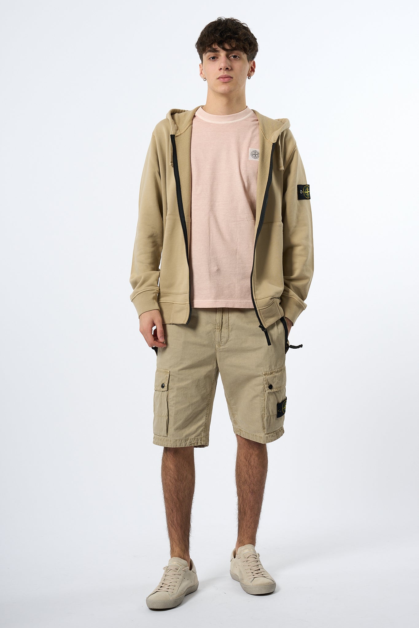 Stone Island Felpa Zip Cappuccio Desert Uomo-5