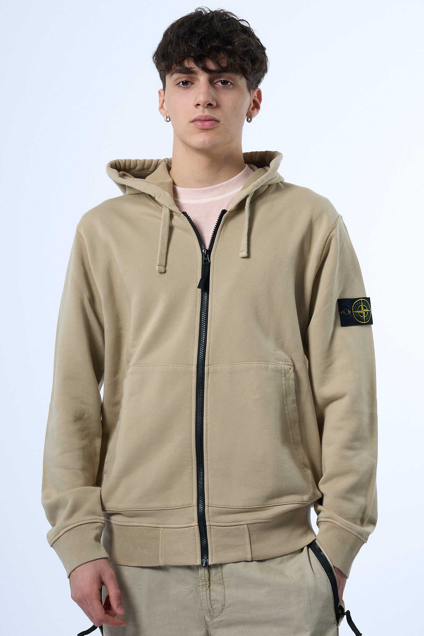 Stone Island Felpa Zip Cappuccio Desert Uomo-6