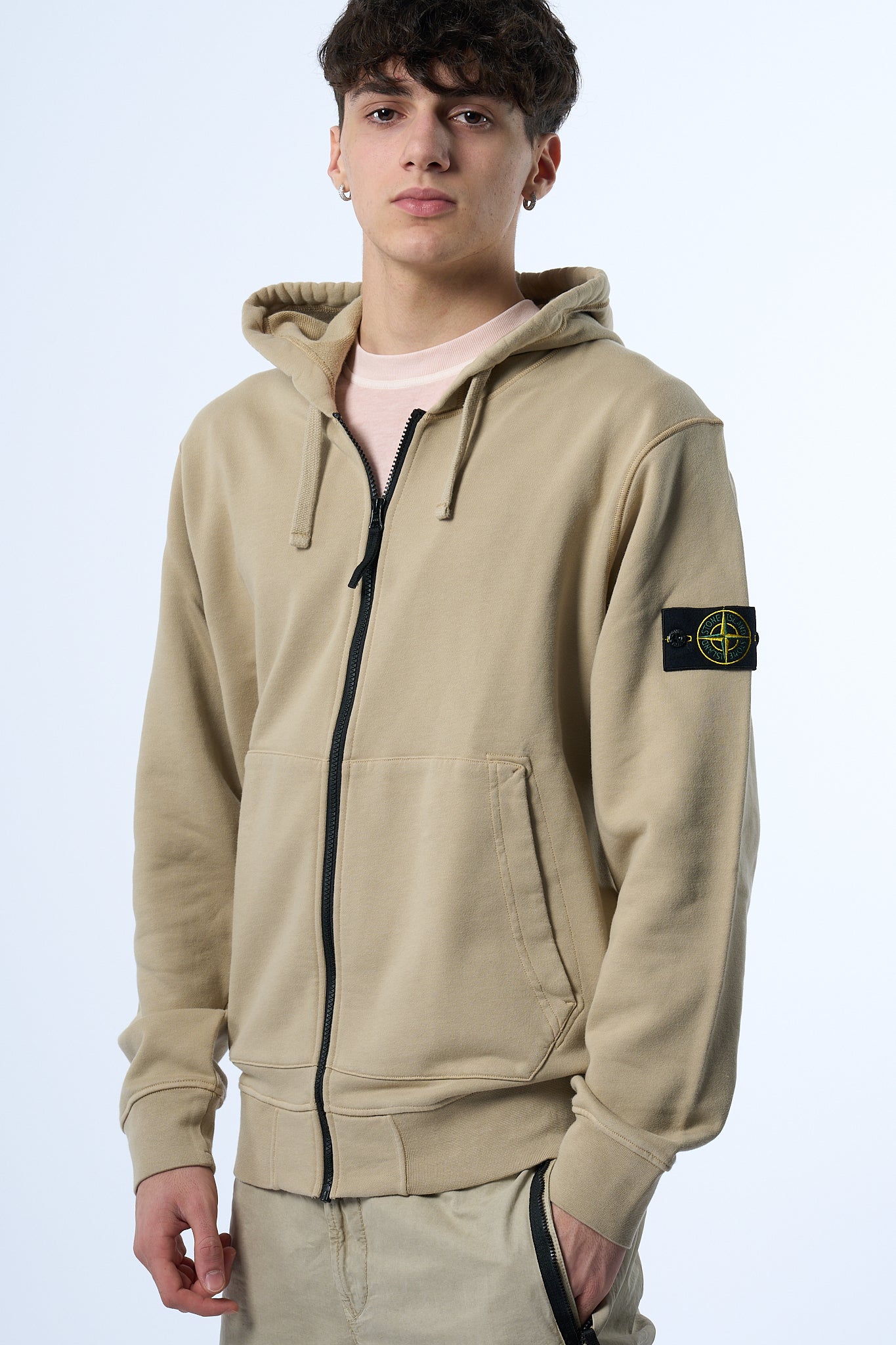 Stone Island Felpa Zip Cappuccio Desert Uomo-7