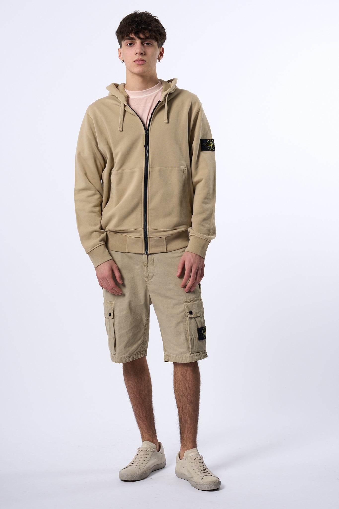 Stone Island Felpa Zip Cappuccio Desert Uomo-8