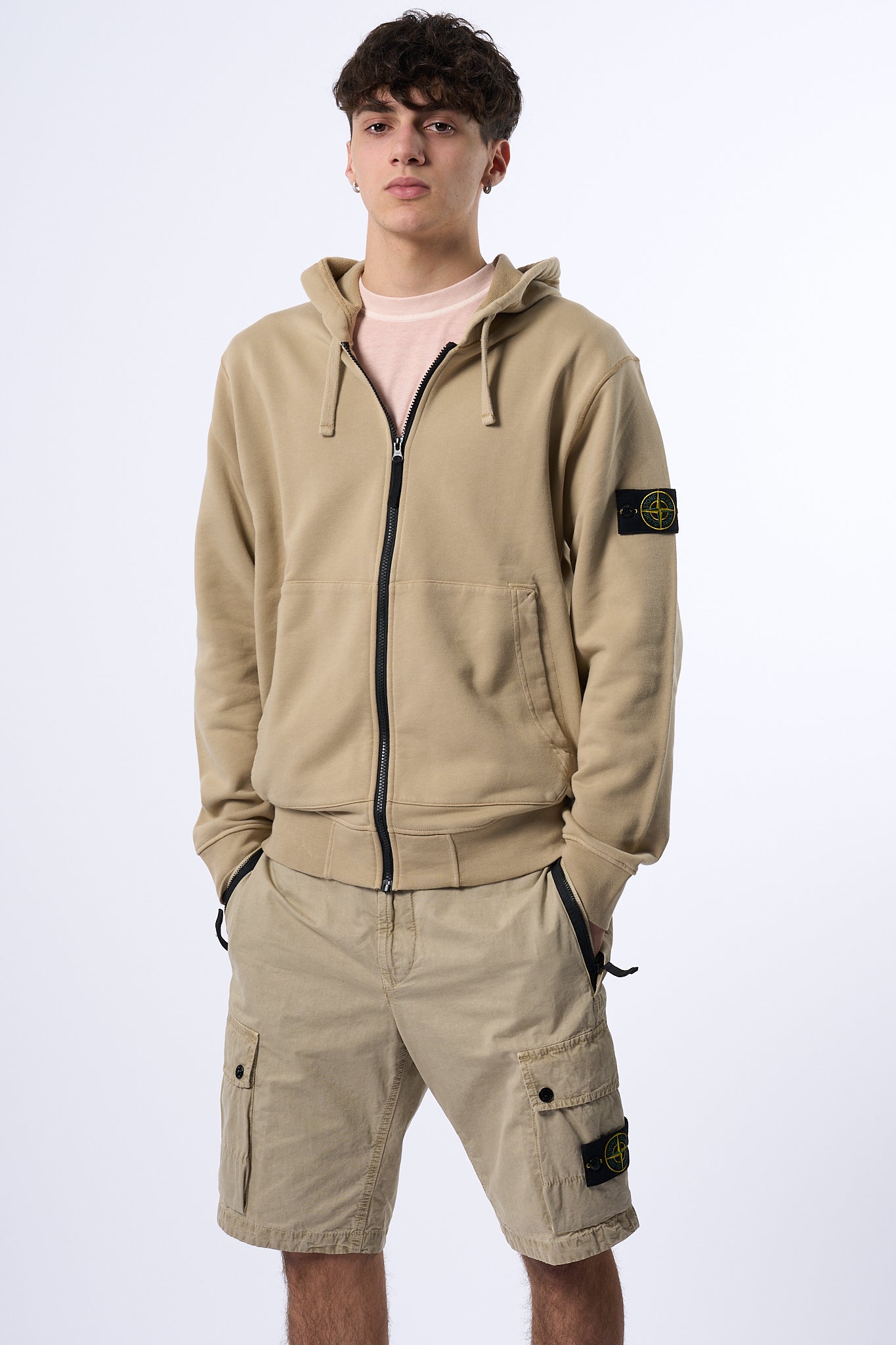 Stone Island Felpa Zip Cappuccio Desert Uomo-1