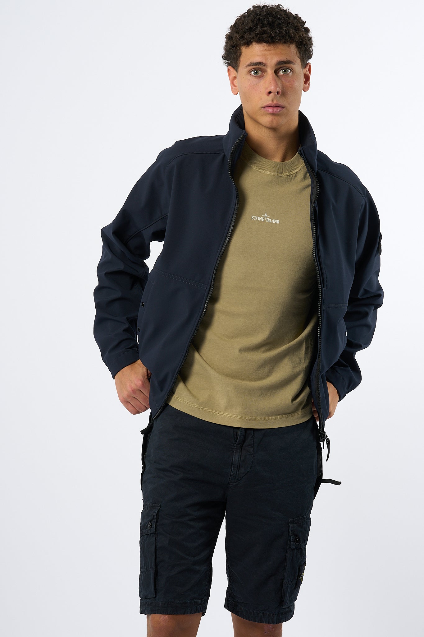 Stone Island Giubbino Shoft Shell Blu Uomo-3