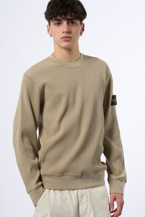 Stone Island Maglia Cotone Waffel Giro Sabbia Uomo