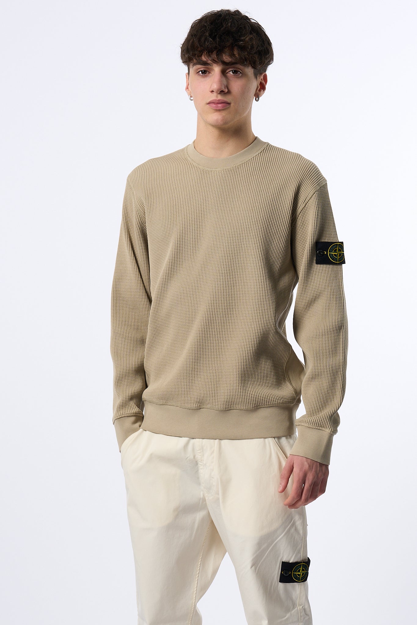 Stone Island Maglia Cotone Waffel Giro Sabbia Uomo-2