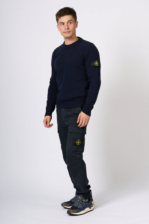 Stone Island Maglia Giro Lambswool Blu Uomo-2