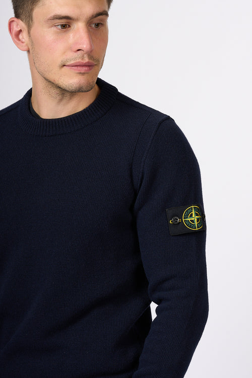 Stone Island Maglia Giro Lambswool Blu Uomo