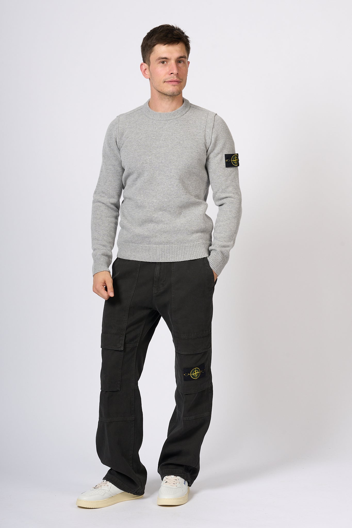 Stone Island Maglia Giro Lambswool Grigio Uomo-2