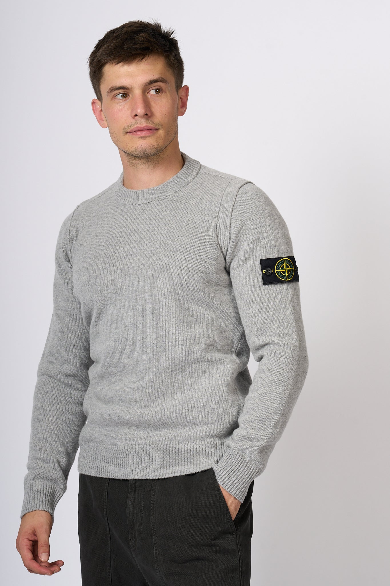 Stone Island Maglia Giro Lambswool Grigio Uomo-1