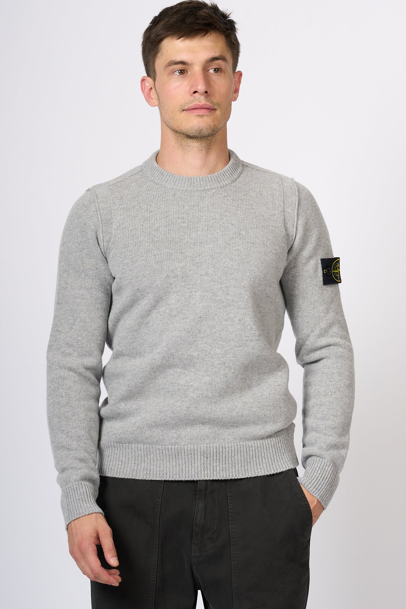 Stone Island Maglia Giro Lambswool Grigio Uomo-3