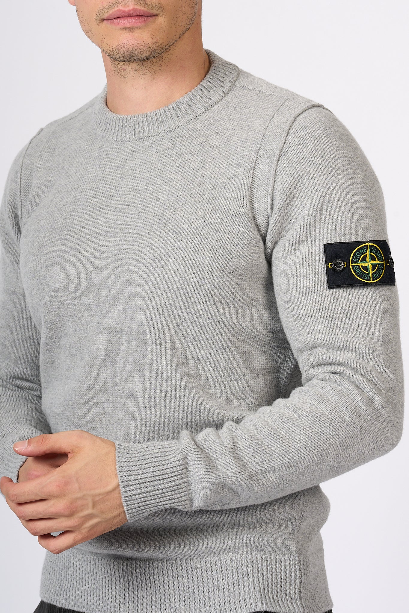 Stone Island Maglia Giro Lambswool Grigio Uomo-5