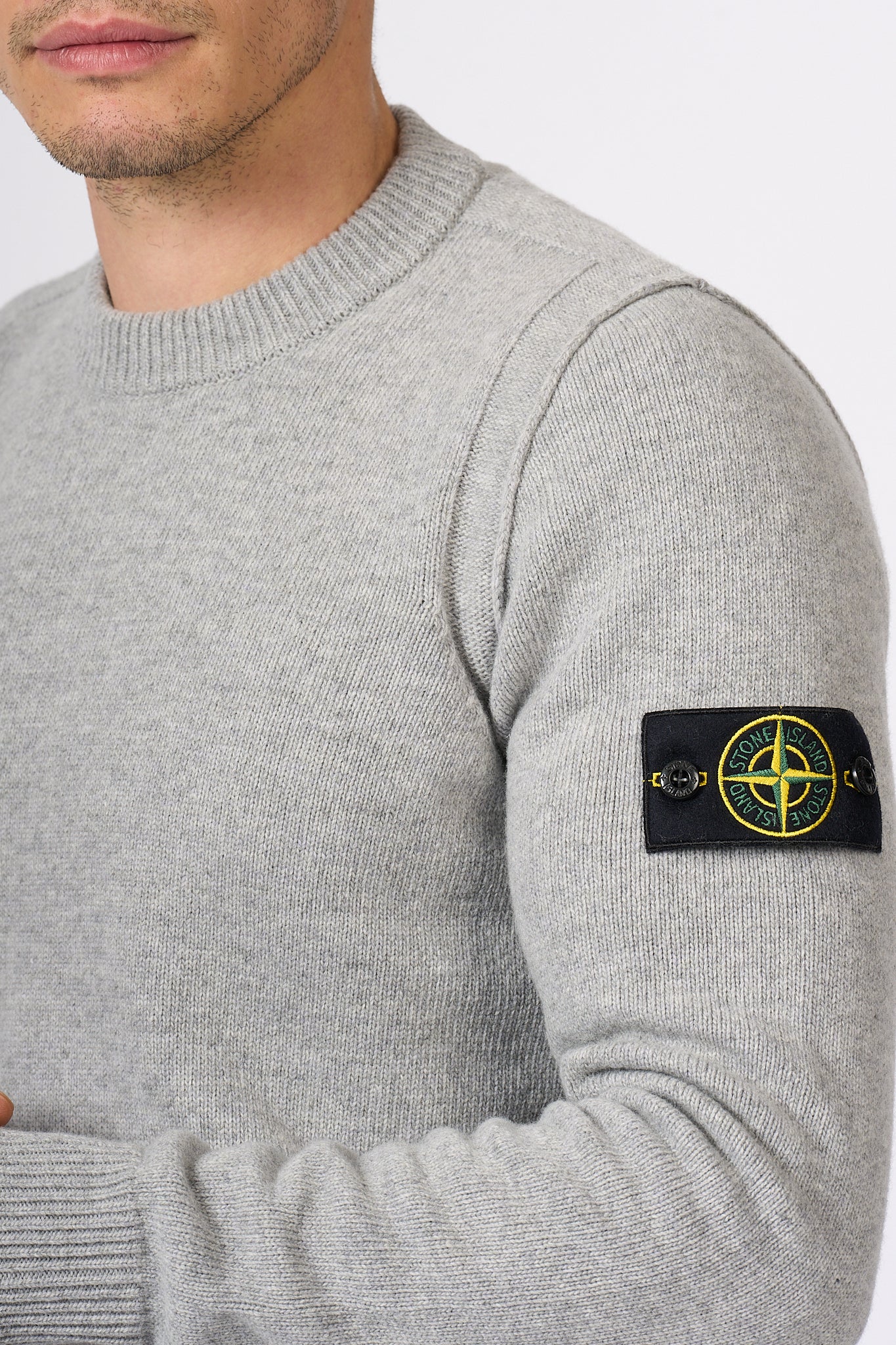 Stone Island Maglia Giro Lambswool Grigio Uomo-6