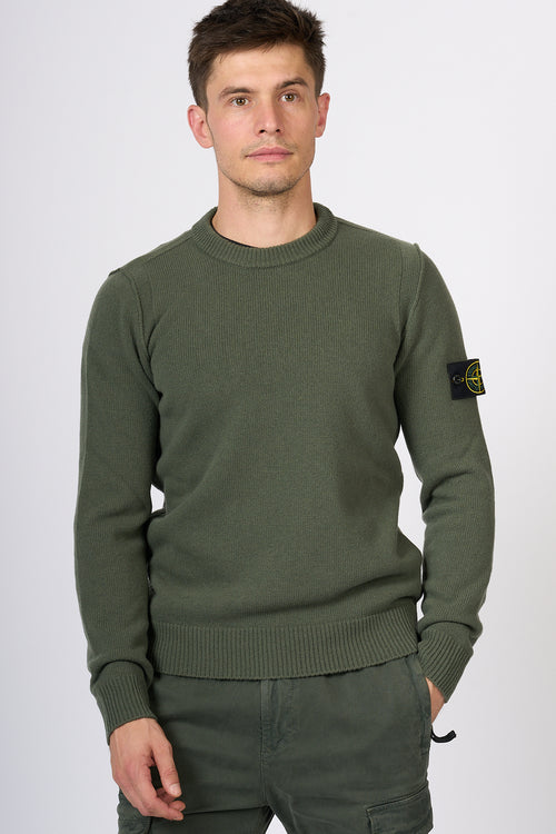 Stone Island Maglia Giro Lambswool Muschio Uomo