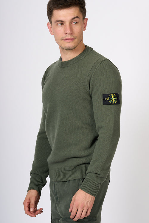 Stone Island Maglia Giro Lambswool Muschio Uomo-2