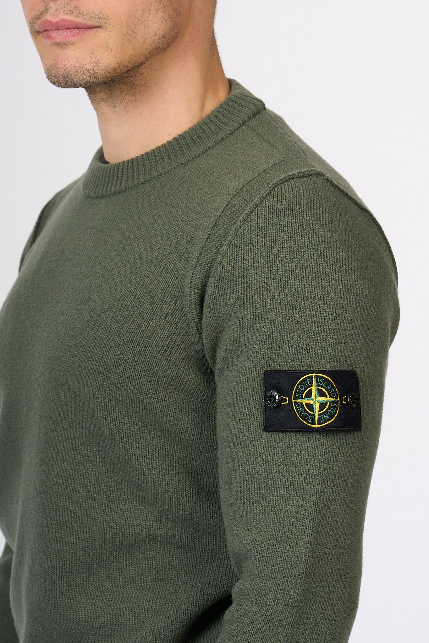 Stone Island Maglia Giro Lambswool Muschio Uomo-4