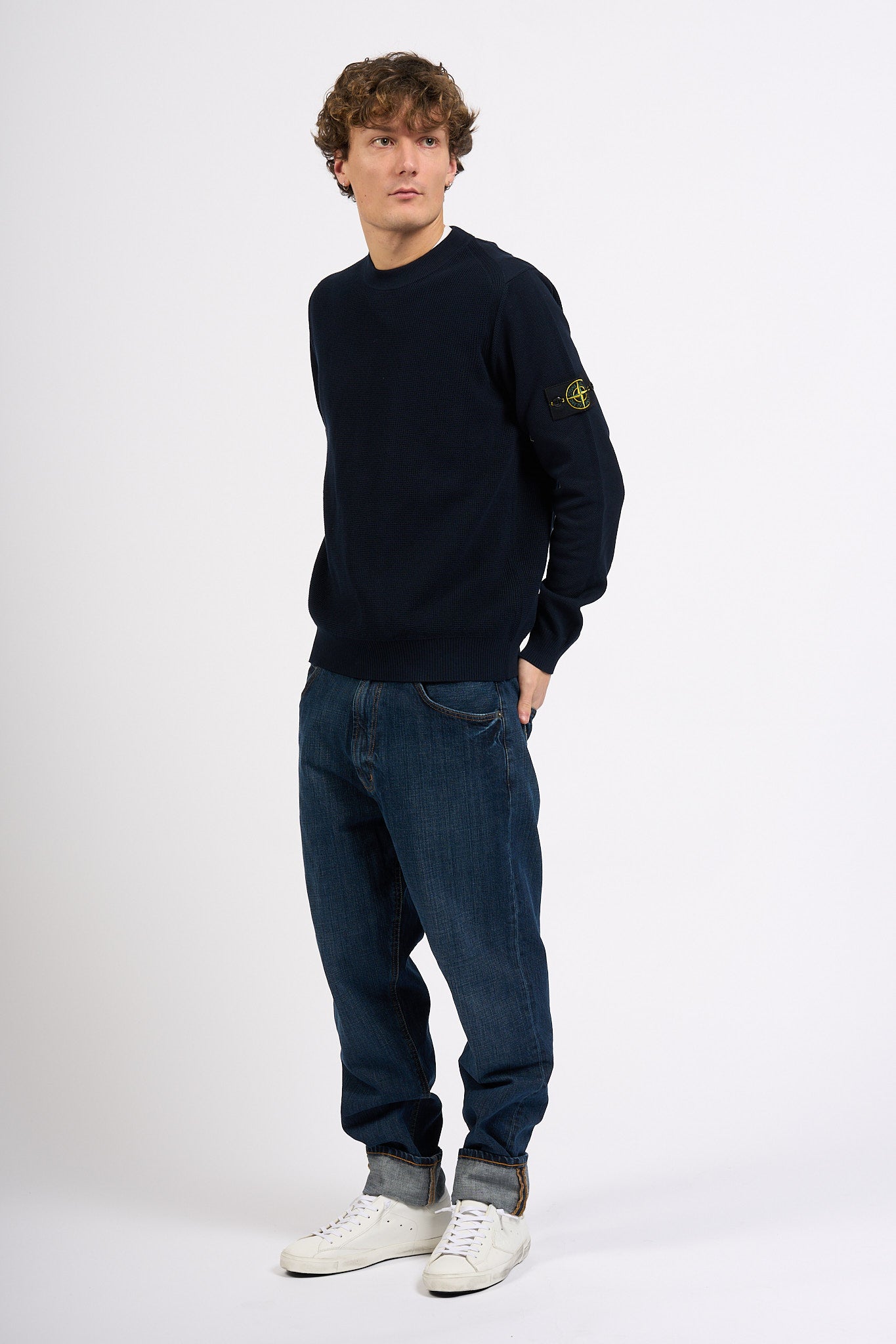 Stone Island Maglia Grana Di Riso Blu Uomo-3