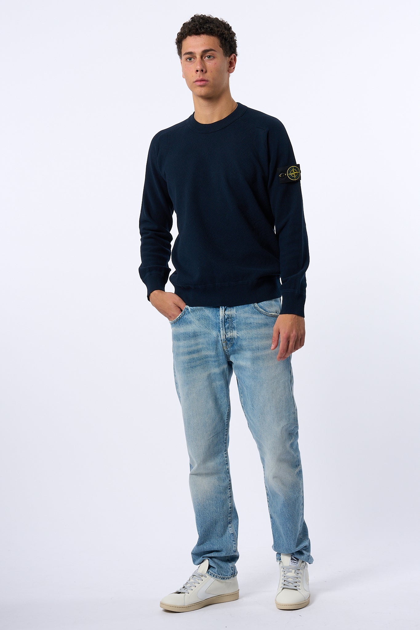 Stone Island Maglia Grana di Riso Blu Uomo-5