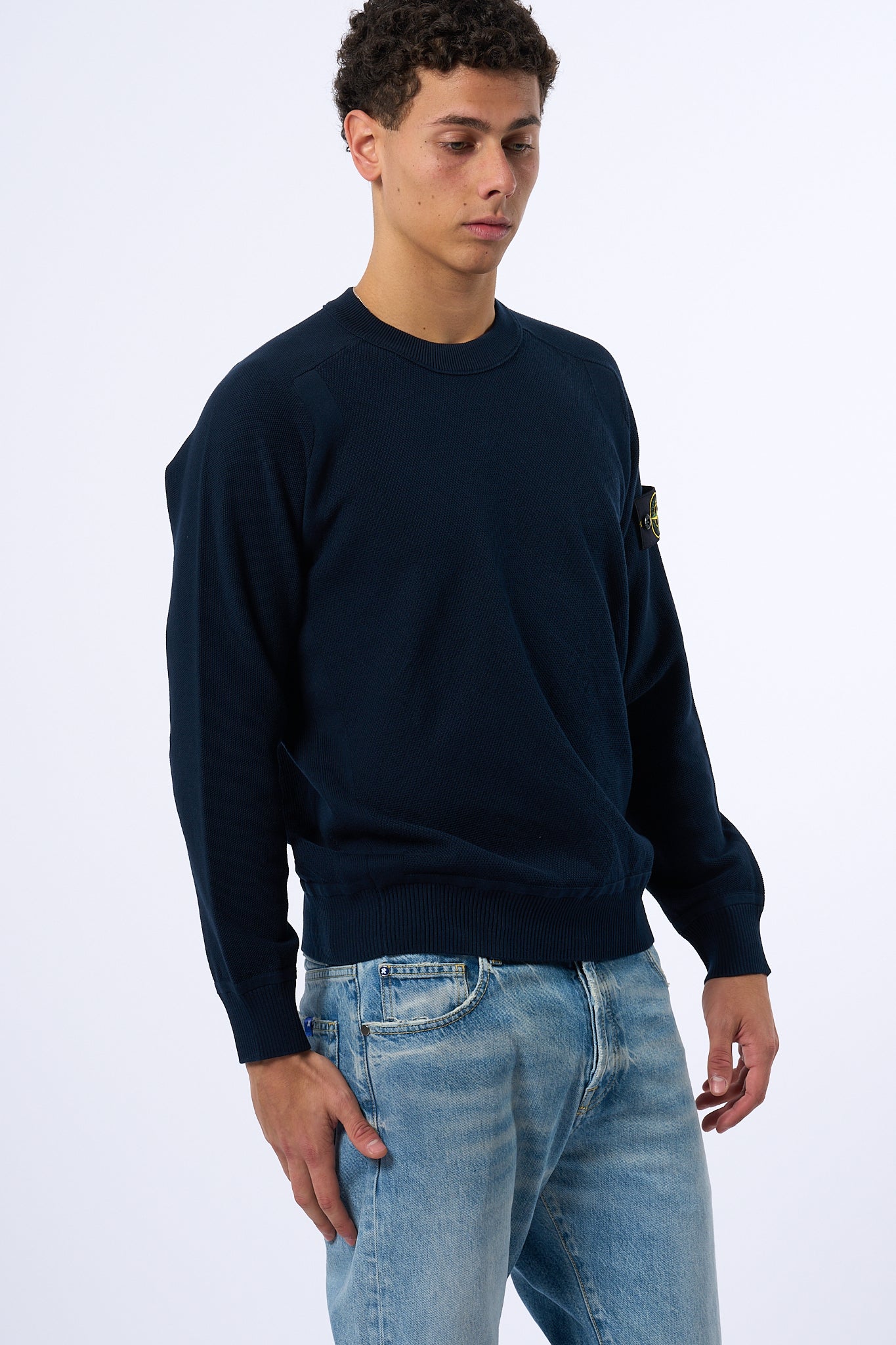 Stone Island Maglia Grana di Riso Blu Uomo-4