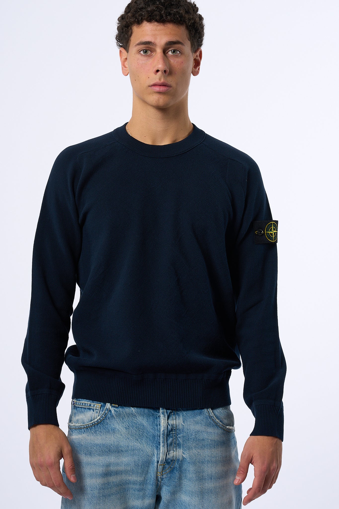 Stone Island Maglia Grana di Riso Blu Uomo-1