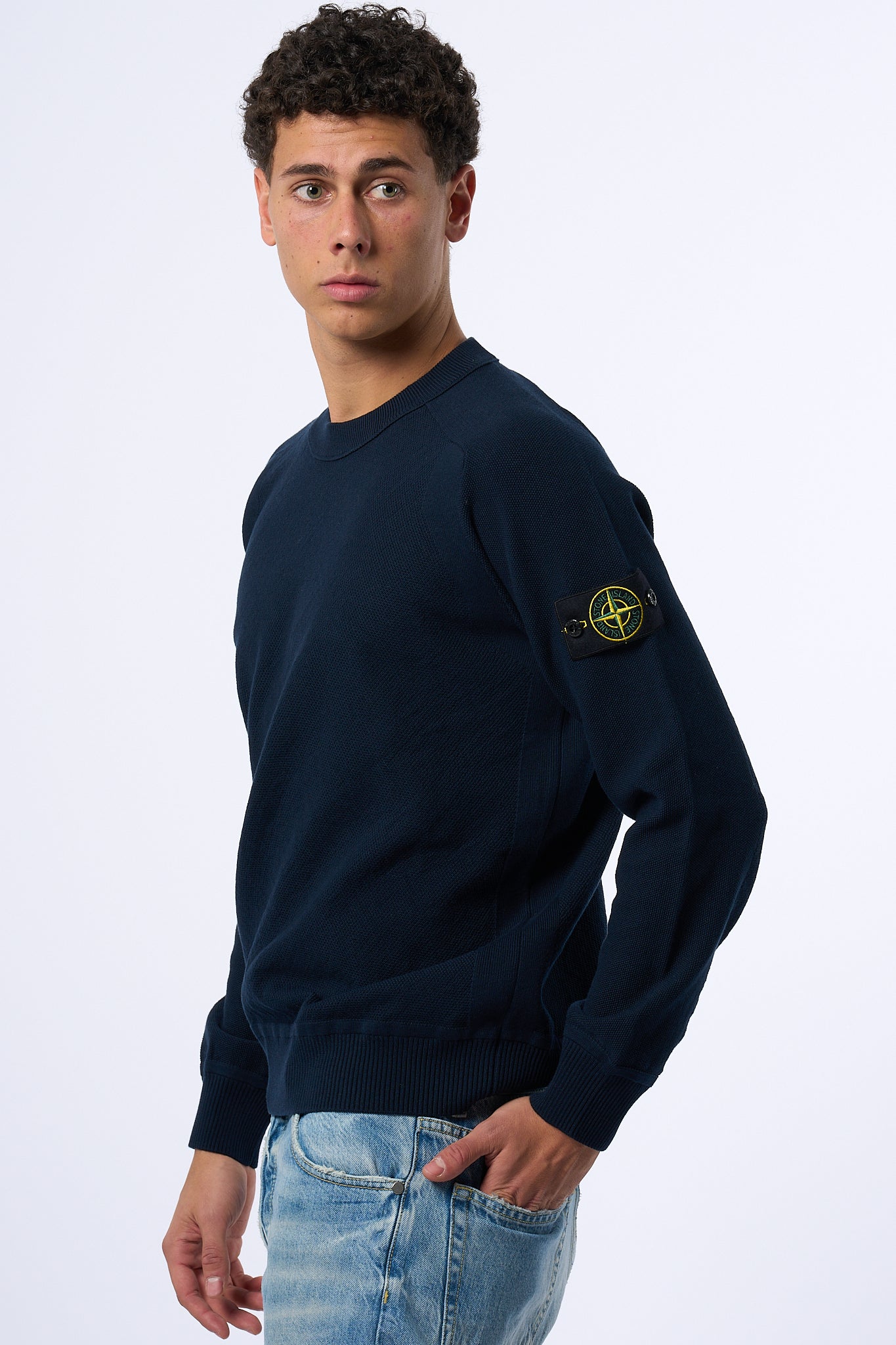 Stone Island Maglia Grana di Riso Blu Uomo-3