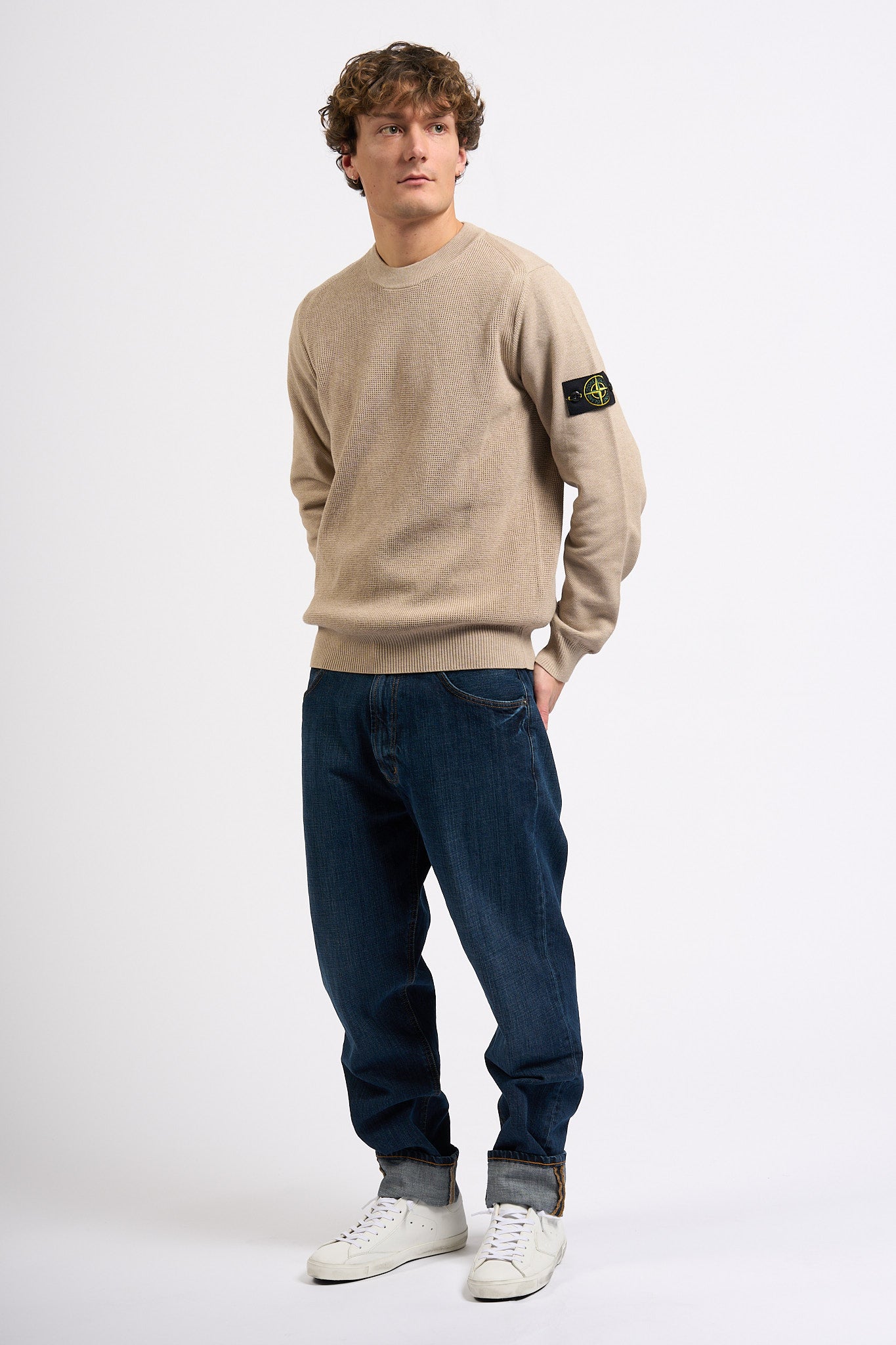 Stone Island Maglia Grana di Riso Sabbia Uomo-3