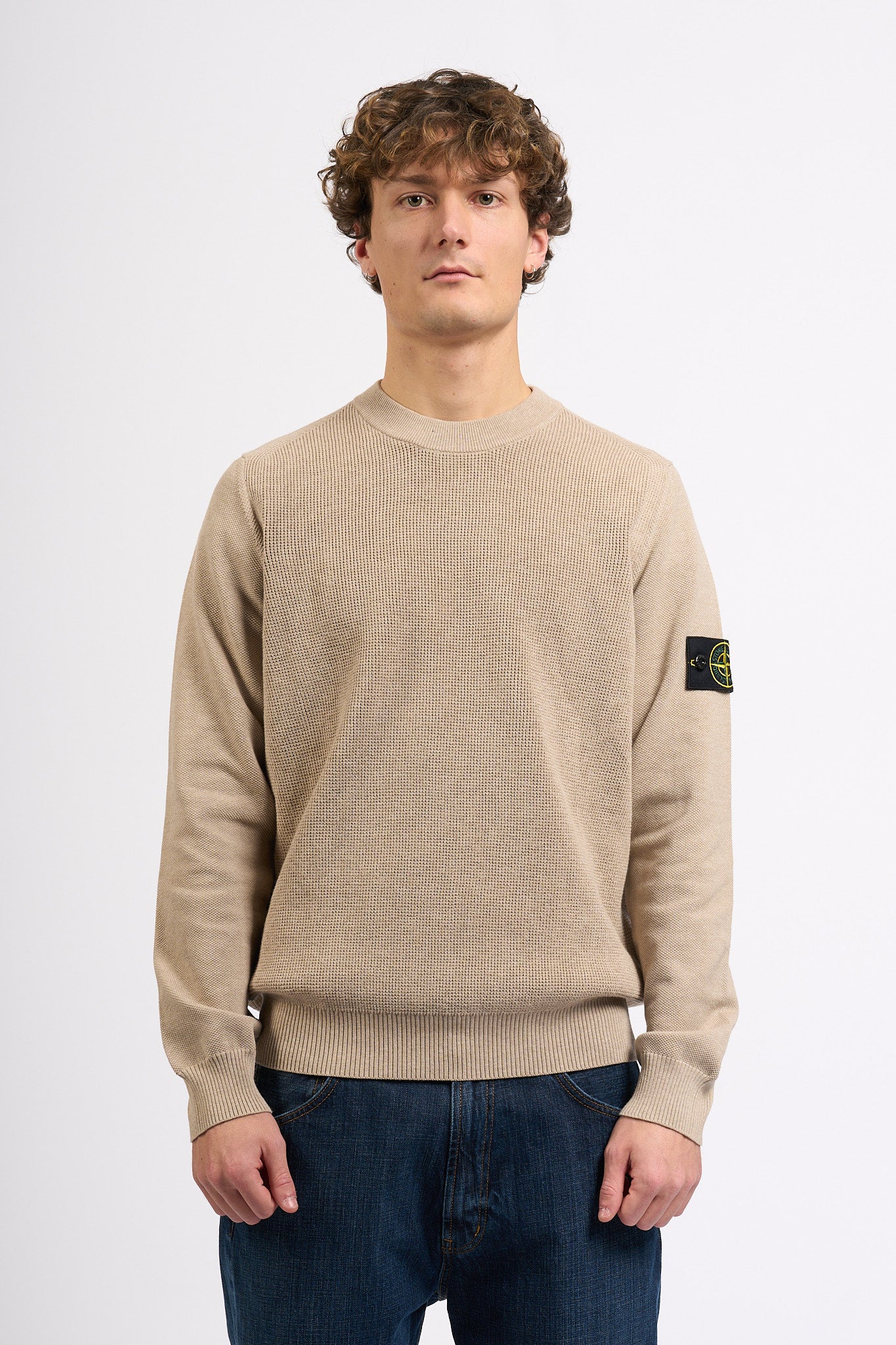 Stone Island Maglia Grana di Riso Sabbia Uomo-1
