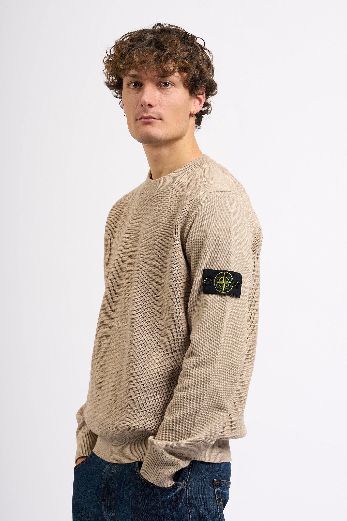 Stone Island Maglia Grana di Riso Sabbia Uomo-5