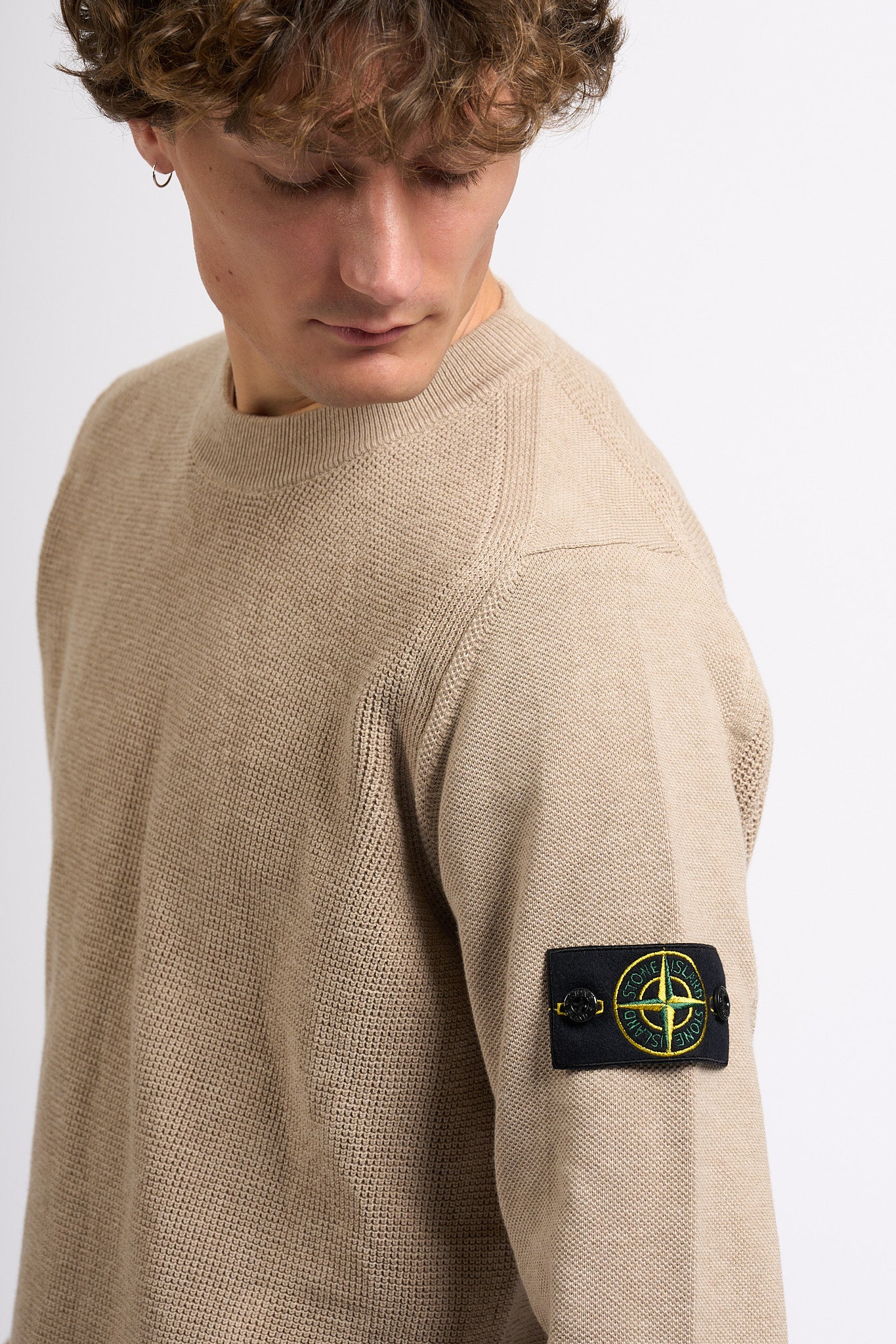 Stone Island Maglia Grana di Riso Sabbia Uomo-2