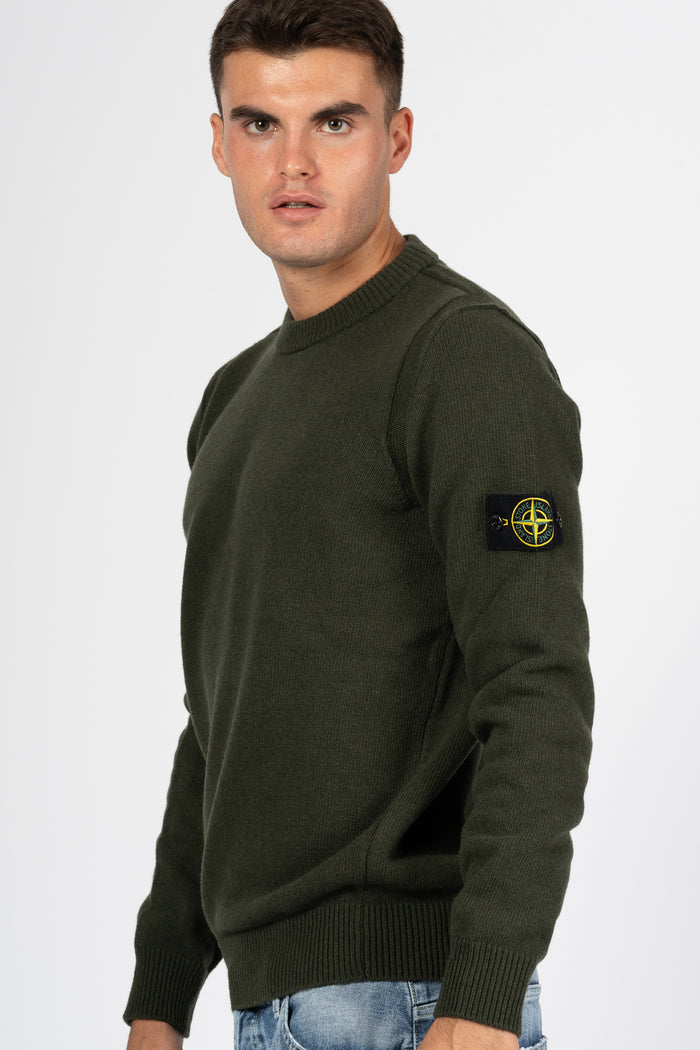 Stone Island Maglia Lambswool Verde Oliva Uomo