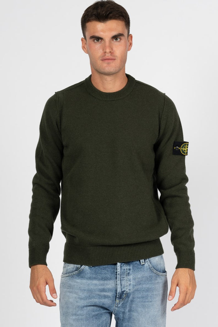Stone Island Maglia Lambswool Verde Oliva Uomo-2
