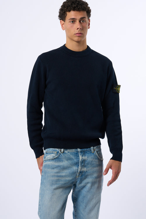 Stone Island Maglia a Coste Blu Uomo-2