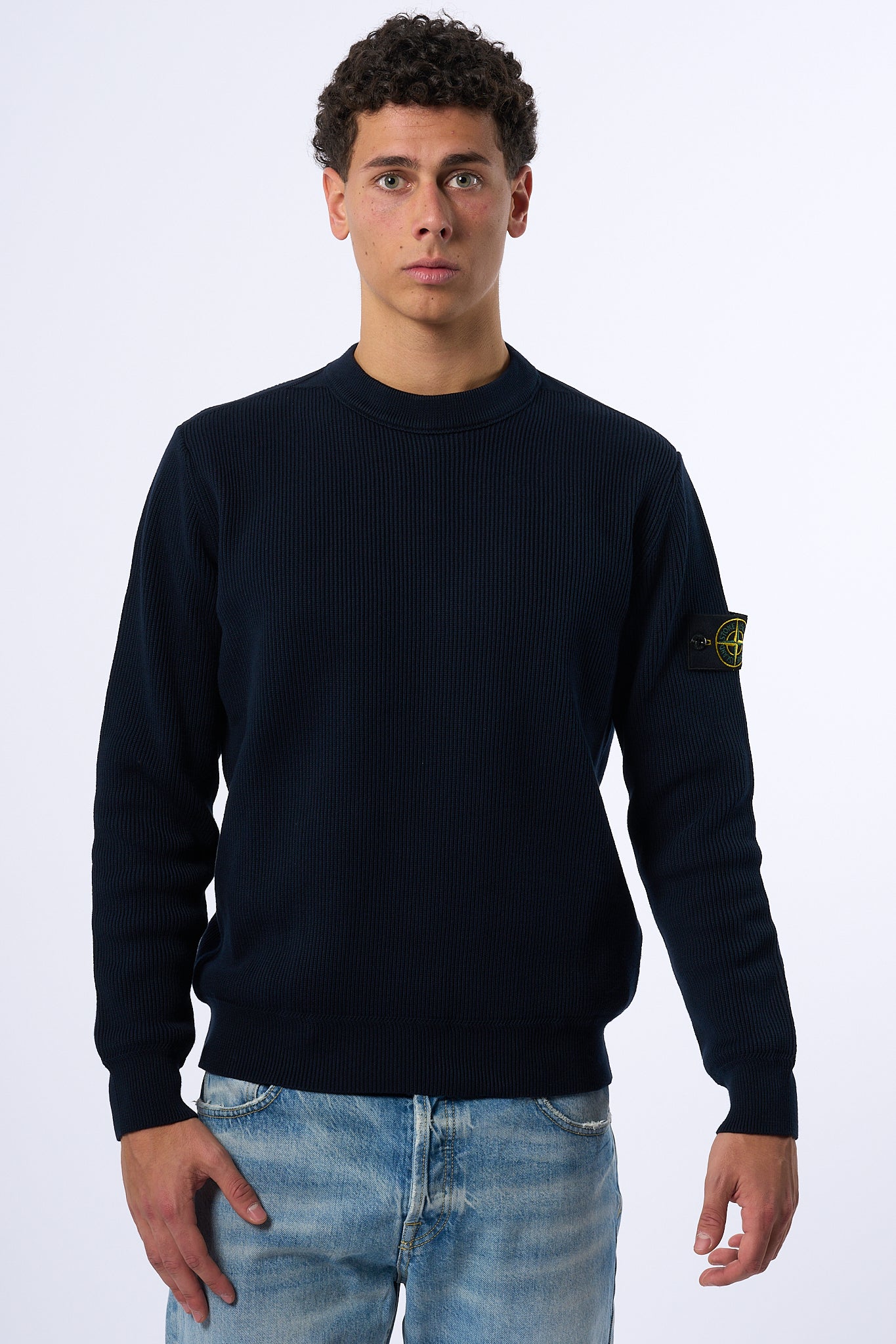 Stone Island Maglia a Coste Blu Uomo-4