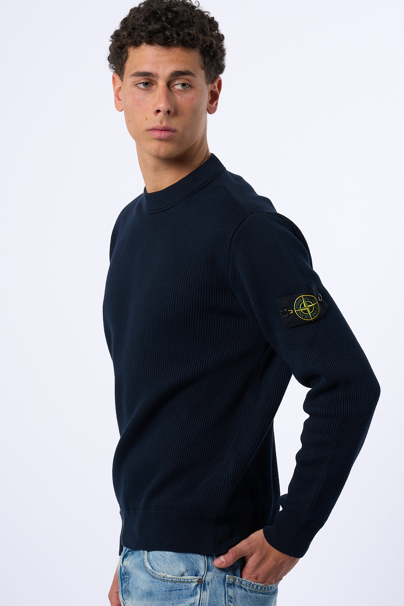 Stone Island Maglia a Coste Blu Uomo-5