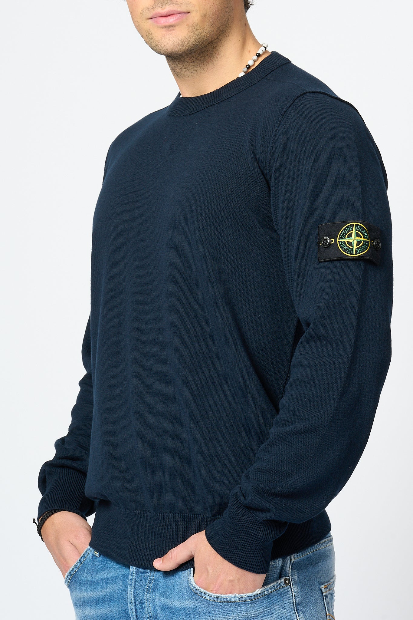 Stone Island Maglia Giro Blu Uomo-4