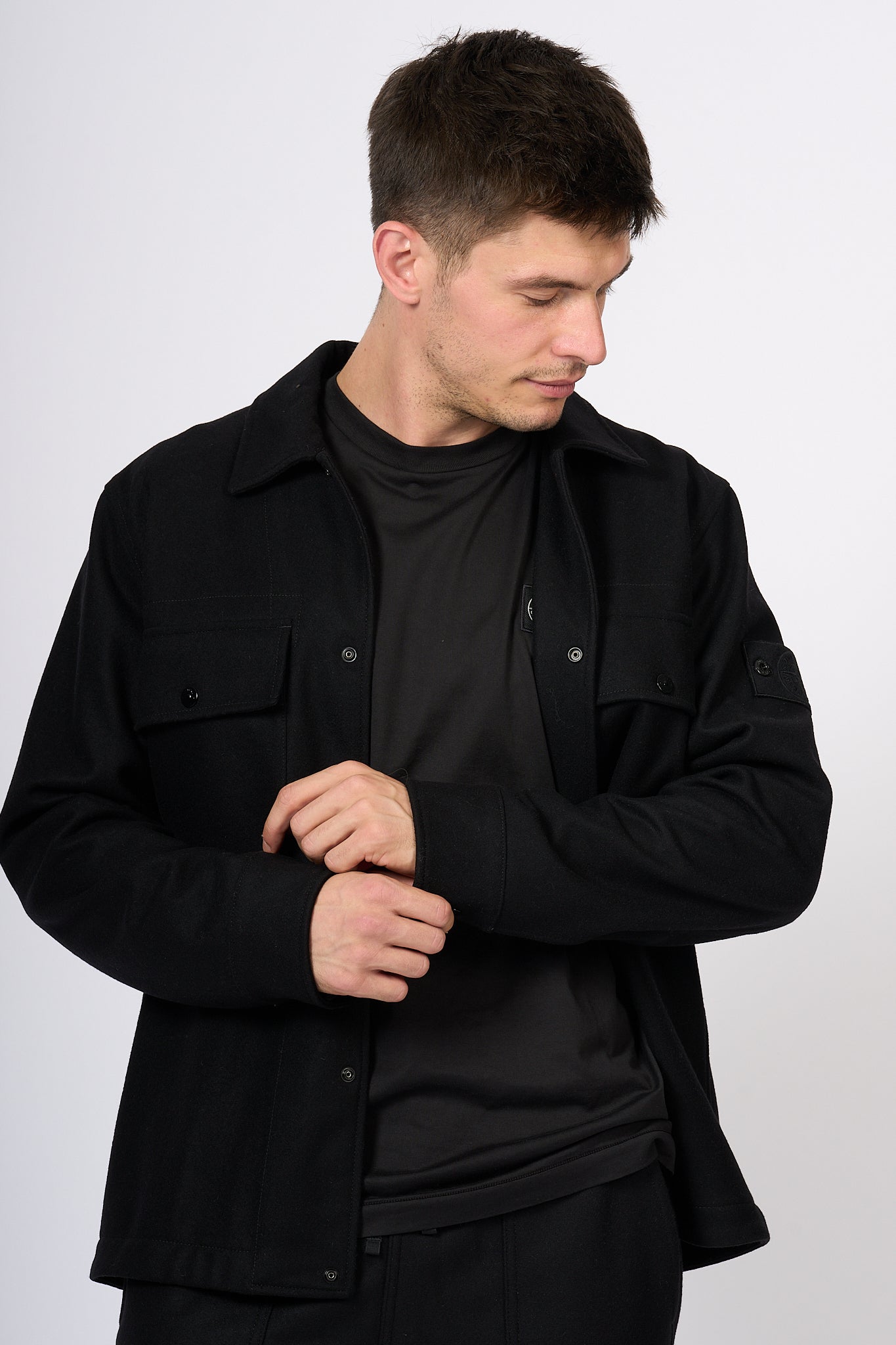 Stone Island Overshirt Nero Uomo-3