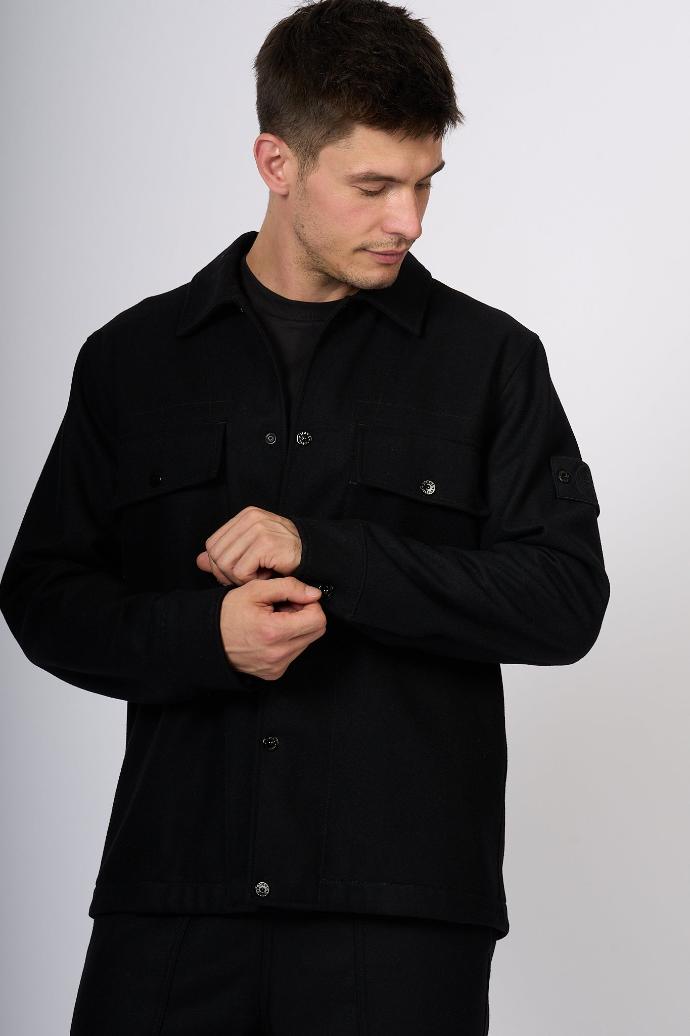 Stone Island Overshirt Nero Uomo-4